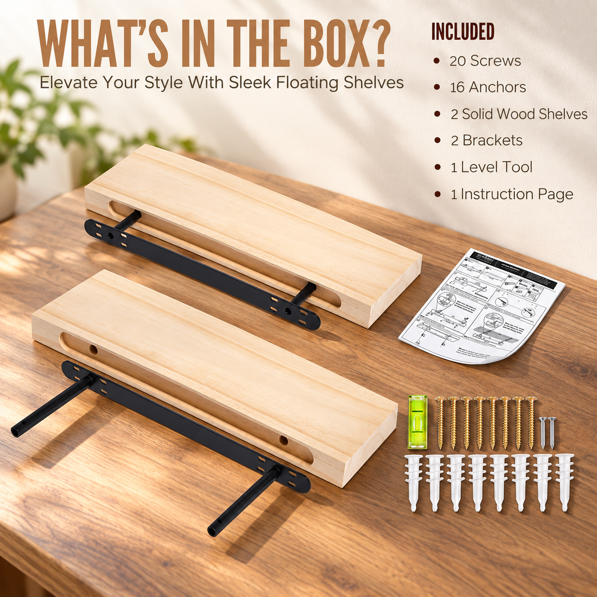 Natural Wood Floating Shelves – Set of 2
