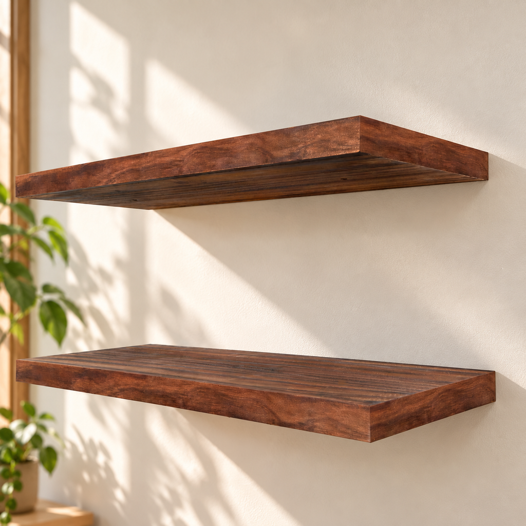 Natural Wood Floating Shelves – Set of 2
