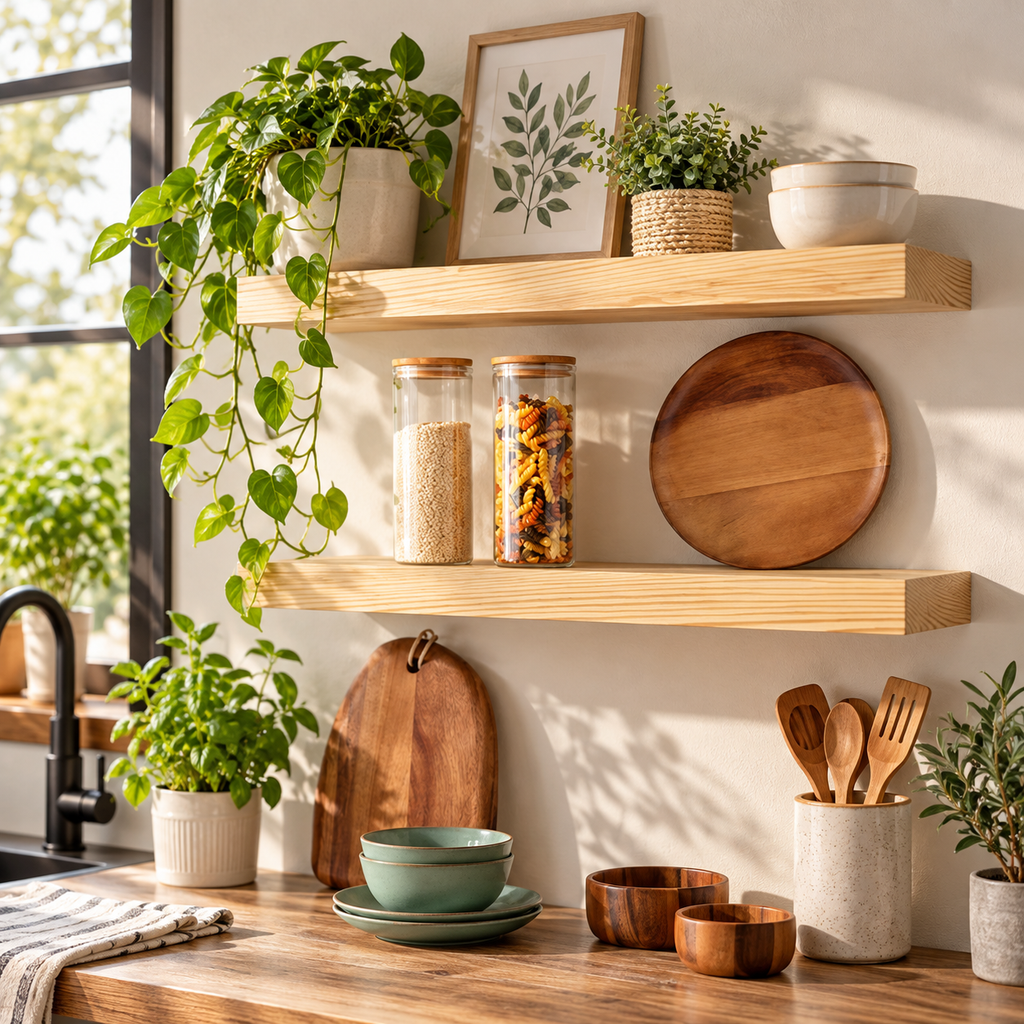Natural Wood Floating Shelves – Set of 2