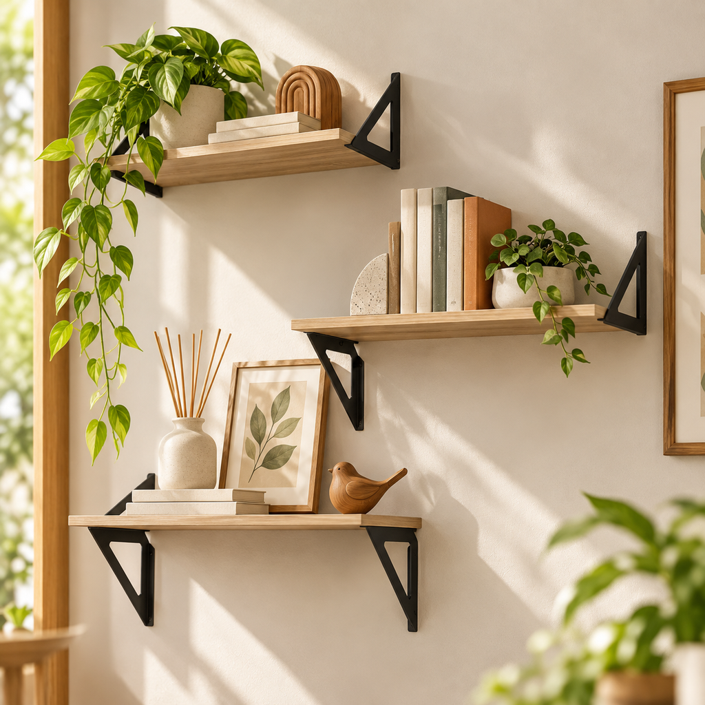 Natural Wood Wall Shelf – 23.6"