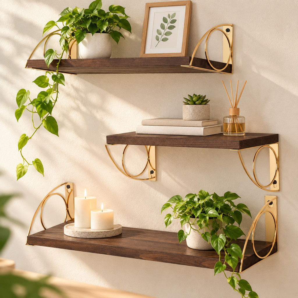 Brown Wood Floating Shelves – Set of 3
