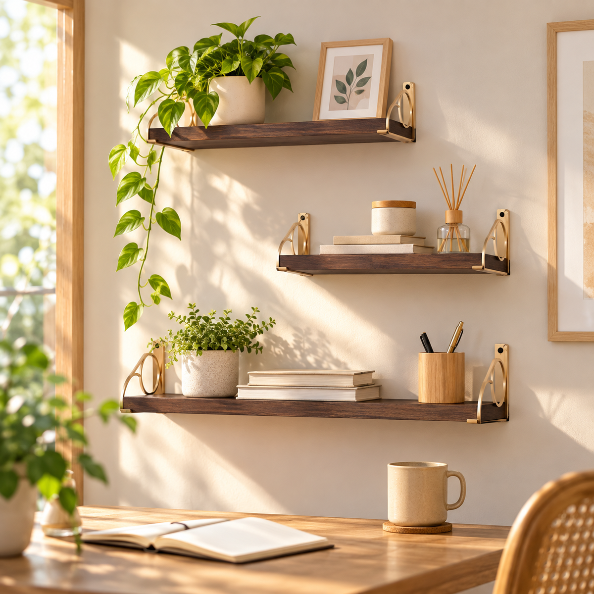 Brown Wood Floating Shelves – Set of 3
