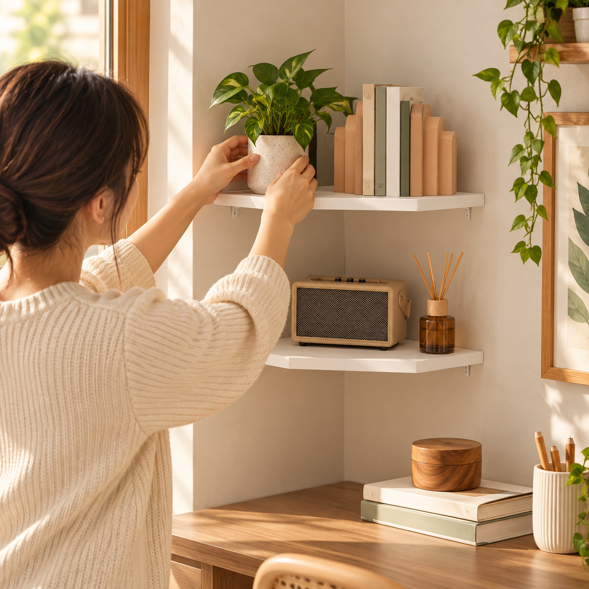 Hexagon Corner Floating Shelves – Set of 2