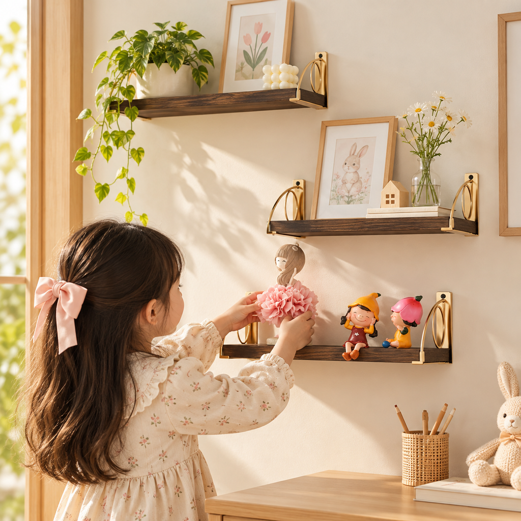 Brown Wood Floating Shelves – Set of 3
