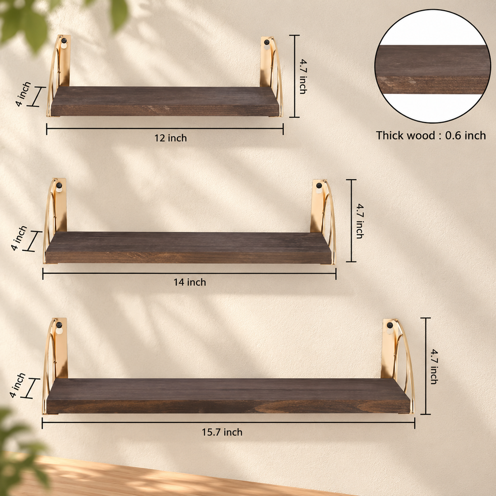 Brown Wood Floating Shelves – Set of 3