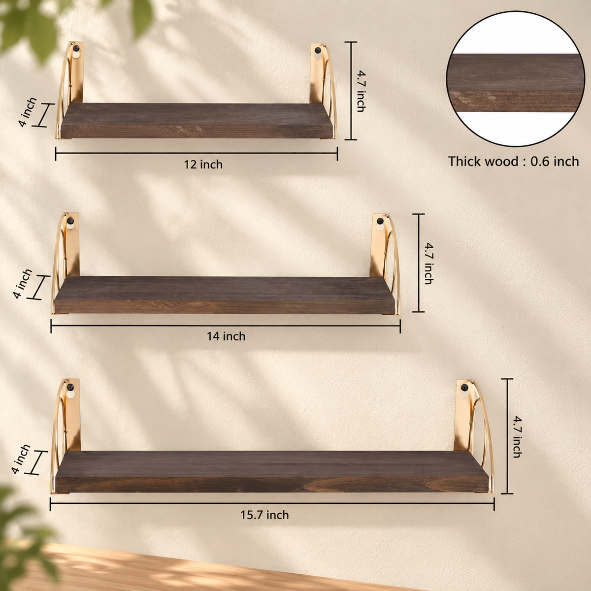 Brown Wood Floating Shelves – Set of 3