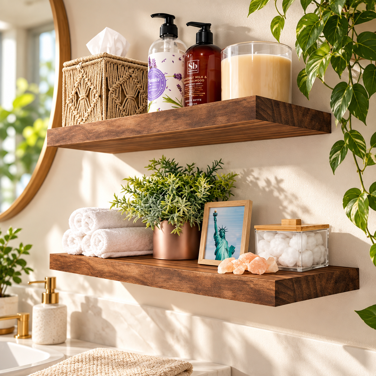 Natural Wood Floating Shelves – Set of 2