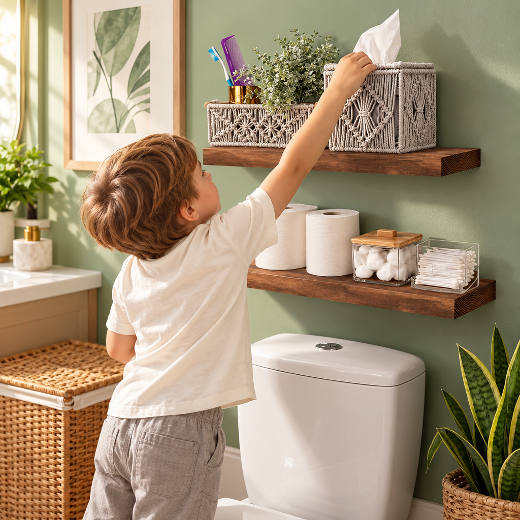 Natural Wood Floating Shelves – Set of 2